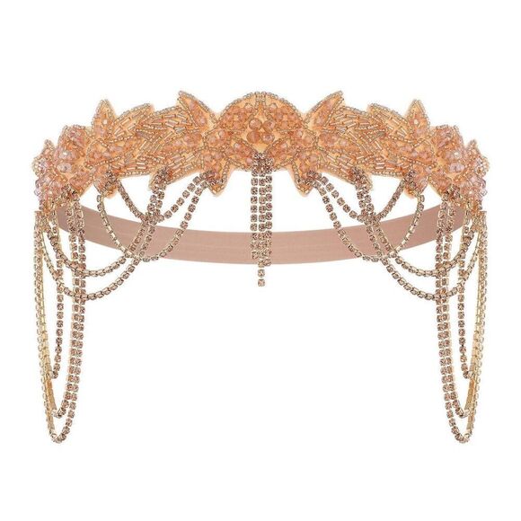 NWT 1920s Beaded Rhinestone Headband Flapper Gatsby - Picture 7 of 8